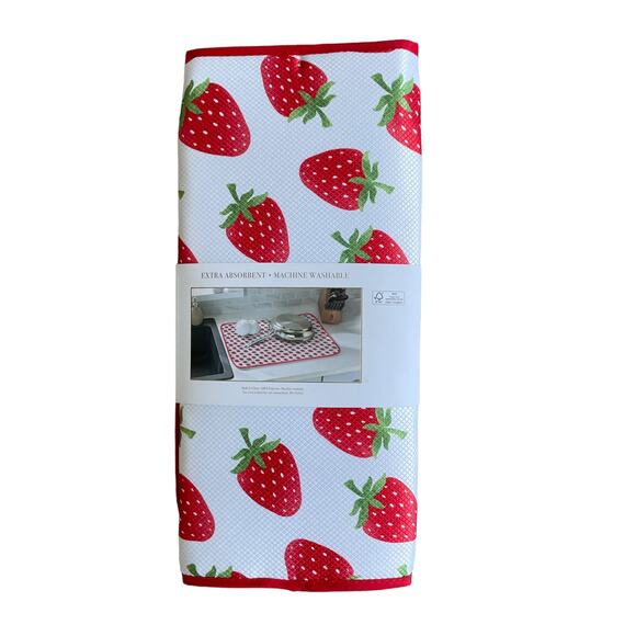HOUSE & GARDEN Strawberry Dish Drying Mats Red & White 16x22 Set of 2 NEW - Picture 6 of 12